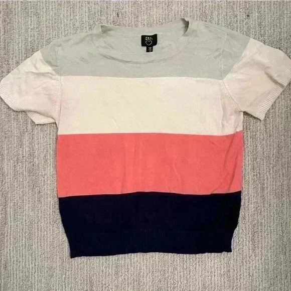Small striped shirt navy salmon, cream and green top - Picture 1 of 3